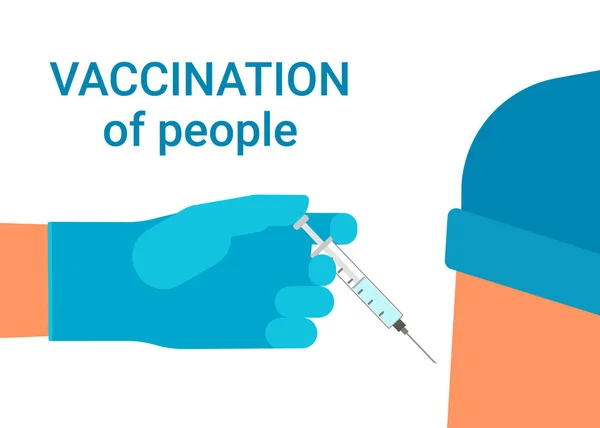 Vakcína a injekční stříkačka. Lékařská ruka se stříkačkou. Očkování pacienta pro prevenci, imunizaci a léčbu před virovou infekcí. Léky, injekce proti chřipce, krevní testy s jehlou. Vektor — Stockový vektor