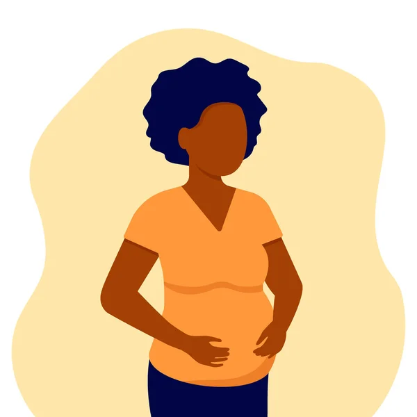 Абстрактная чёрная беременная девушка. Беременная женщина. Будущая мать, материнство, мать-одиночка. Векторная иллюстрация — стоковый вектор