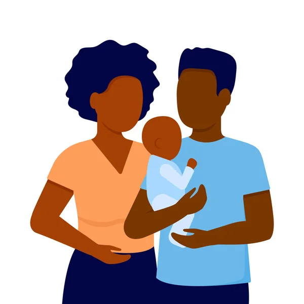 Madre joven negra abstracta, padre e hijo pequeño. Comunicación familiar juntos. Vector — Vector de stock