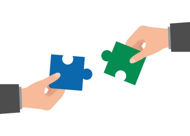 İnsanlar bulmacayı birleştiriyor. İş ortaklığı ve iş ortaklığı kavramı. Takım metaforu. Takım çalışmasının sembolü, işbirliği, ortaklık, takım oluşturma. Vektör illüstrasyonu