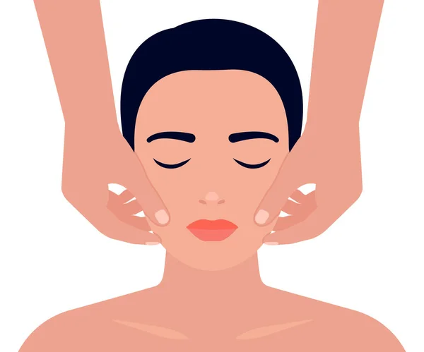 Woman Face Massage Facial Skin Care Relaxing Technique Massage Therapist — Stock Vector