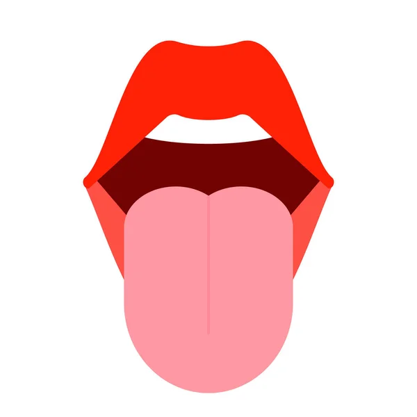 Boca Abierta Con Lengua Sobresaliente Mujer Muestra Lengua Rosada Sana — Vector de stock