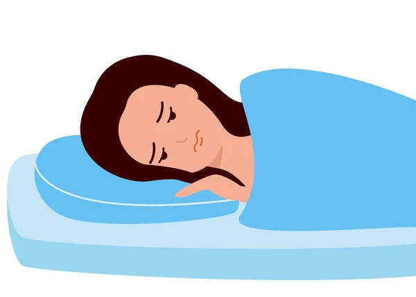 Sleepless, woman suffers from insomnia. Young girl with open eyes lying on bed. Sad female awake, tired, depression, anxiety. Vector illustration — Stock Vector