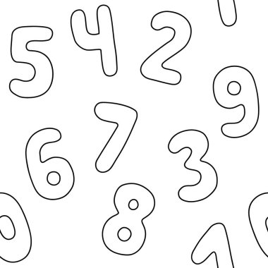 Taslak numaralar kusursuz desen. Kusursuz bir sayı dizisi. Matematik okumak için arka plan, okulda aritmetik. Çocuklar için boyama kitabı. Vektör illüstrasyonu