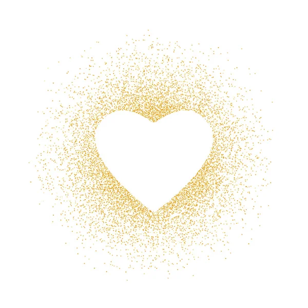 Golden glitter shape heart frame background. Pattern love with gold sparkles and glitter effect. Empty space for your text. Vector illustration on white background — Stock Vector