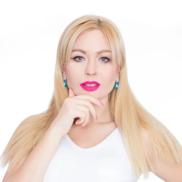 Nahaufnahme Schönheit Portrait Blond Mit Langen Haaren Sie Mit Hellem — Stockfoto