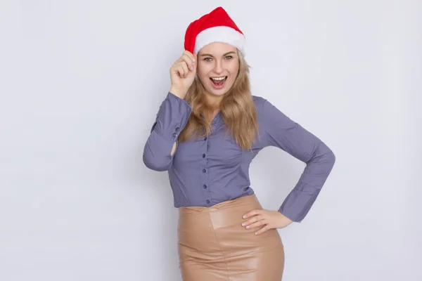크리스마스 모자에 비즈니스 여자입니다 — 스톡 사진