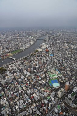 güneşli bir günde Tokyo şehir manzarasıtokyo Sky Tree havadan görünümü