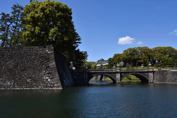 Zeď Císaře Paláce Most Přes Řeku Slunečného Dne Tokiu Japonsku — Stock fotografie