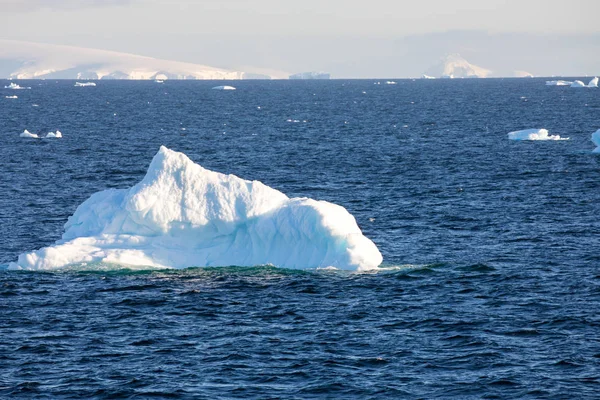 icecaps in the Antarctica with iceberg in the ocean swimming around and melting in the sea