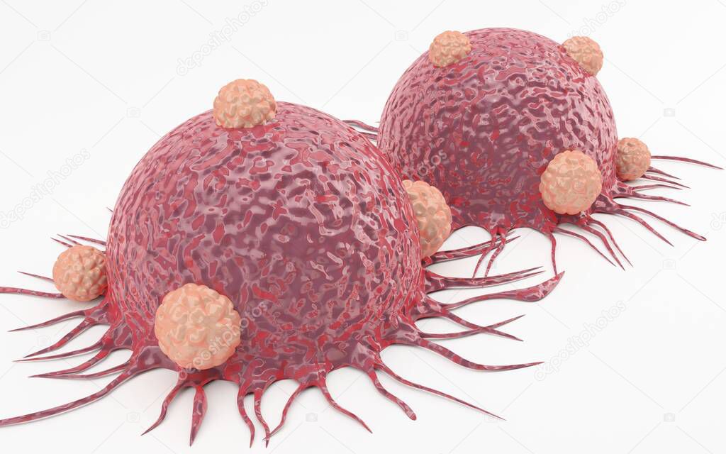 3D illustration of cancer cells on white background