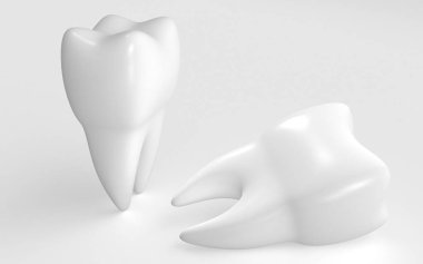 Beyaz arkaplanda üç boyutlu diş çizimi