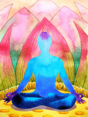 Lotus mavi renk çakra insan Yoga, soyut dünya, evren poz