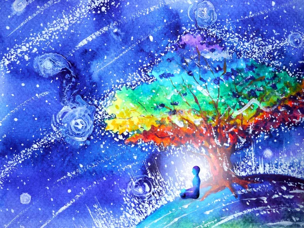 Yoga, soyut dünya, evren poz mavi renk çakra