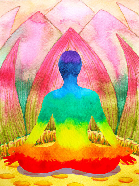 7 цветных чакр Человеческий лотос позирует йоге, миру, вселенной
