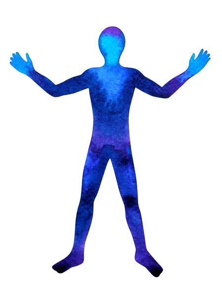 Human standing hand up power pose, abstract body watercolor painting — Stock Photo, Image