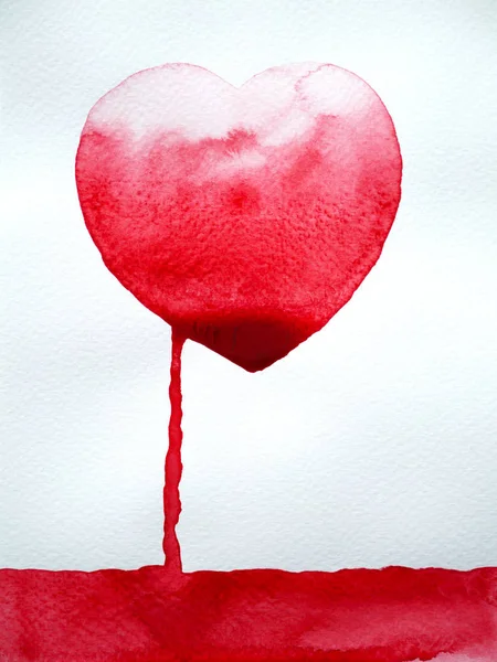 Rotes Herz austreten Abfluss Blut weißen Hintergrund Aquarell-Malerei — Stockfoto