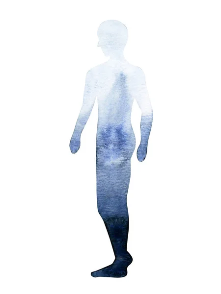 Human soul spirit walking back pose, abstract body watercolor painting — Stock Photo, Image