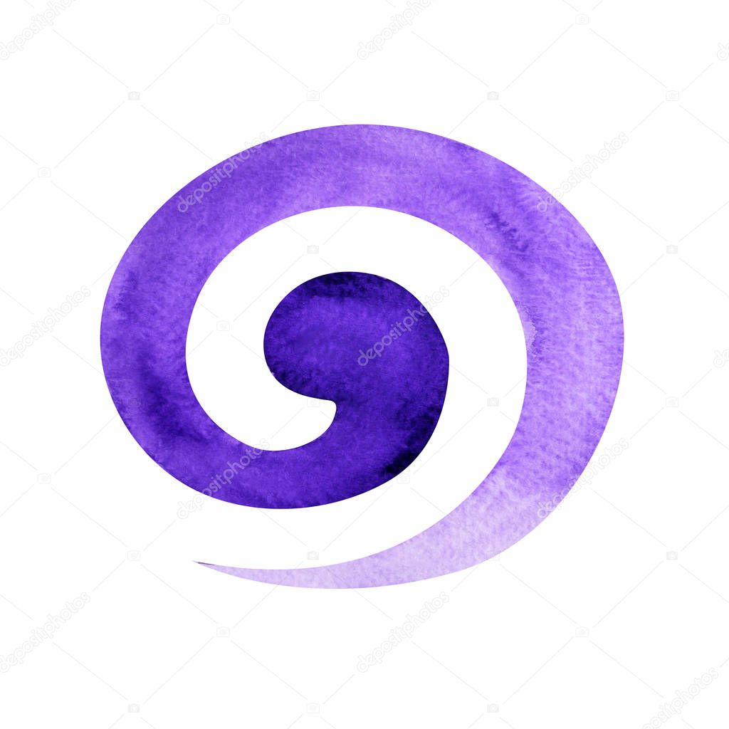 Violet color of crown chakra symbol spiral concept, watercolor painting hand drawn icon logo, illustration design sign