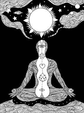 7 çakra Lotus boyama el illüstrasyon tasarım