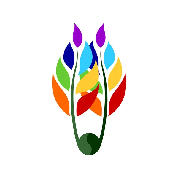 7 chakra colore icona simbolo logo segno, fiore floreale, vettoriale disegno illustrazione — Vettoriale Stock