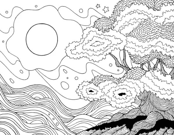 Рисунок векторного облака дубовой волны — стоковый вектор