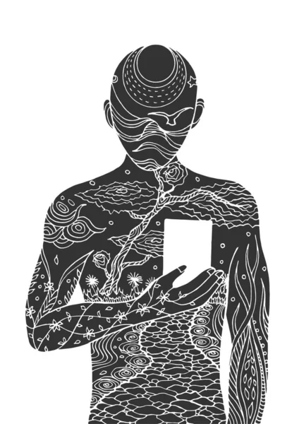 Tête humaine esprit puissance énergie connecter à l'univers vectoriel illustration conception — Image vectorielle