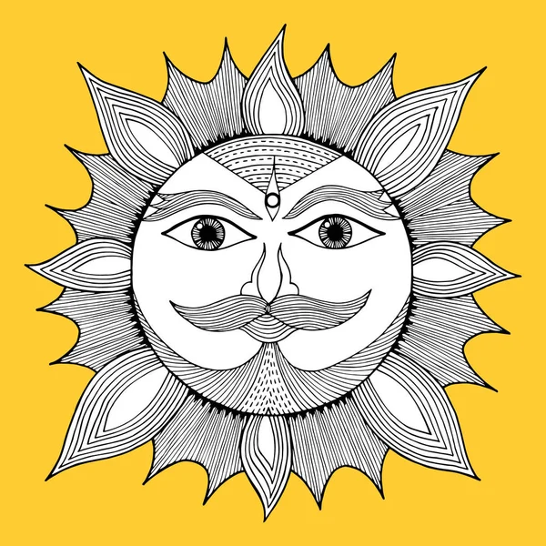 태양 힘 에너지 인간적 인 얼굴 벡터 손 그림 일러스트 레이 션 디자인 — 스톡 벡터