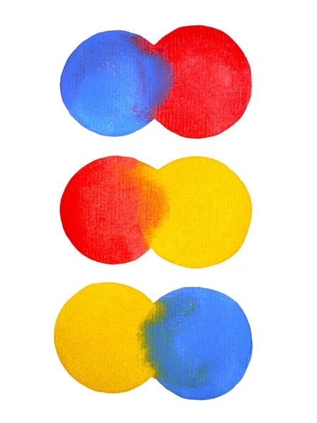 3原色, 蓝色红色黄色水彩画圆形 — 图库照片
