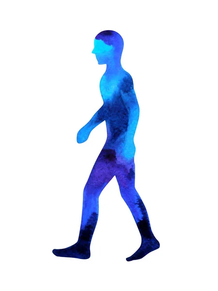 Menselijke Walking pose, abstract lichaam aquarel schilderen handtekening — Stockfoto