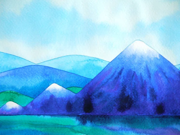 Abstracto 3 pasos montañas picos acuarela pintura paisaje — Foto de Stock