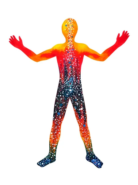 Human standing hand up pose, abstract body watercolor painting — Stock Photo, Image