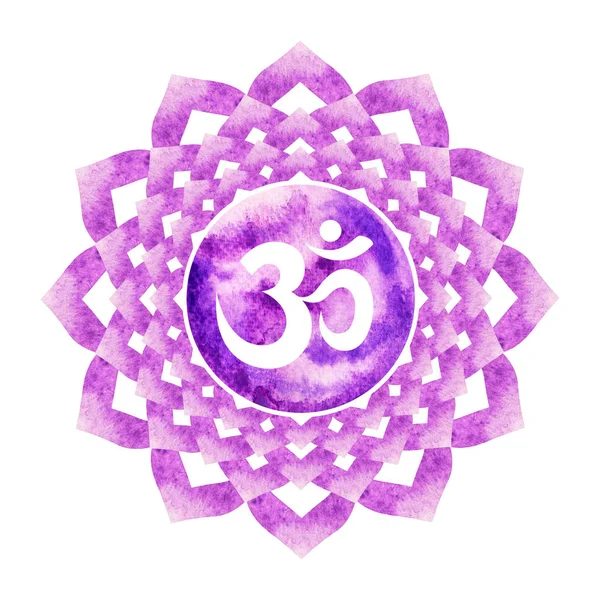 Purple color of chakra symbol crown concept, flower floral, watercolor painting — Stock Photo, Image