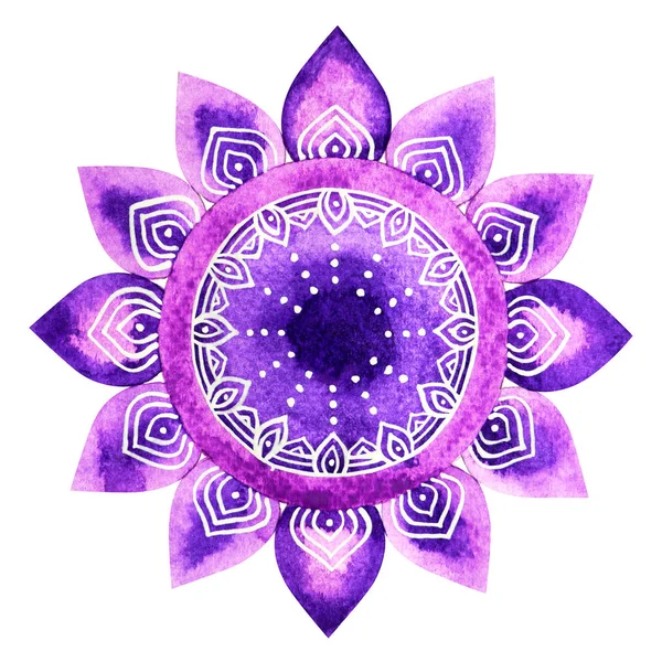 Violette Farbe des Chakra-Symbols Krone Konzept, Blume Blumen, Aquarellmalerei — Stockfoto