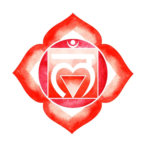 Çakra sembolü kök kavramı kırmızı renk, çiçek çiçek, suluboya boyama 