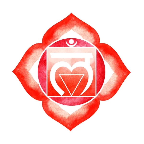 Rote Farbe des Chakra-Symbols Wurzelkonzept, Blume Blumen, Aquarellmalerei — Stockfoto