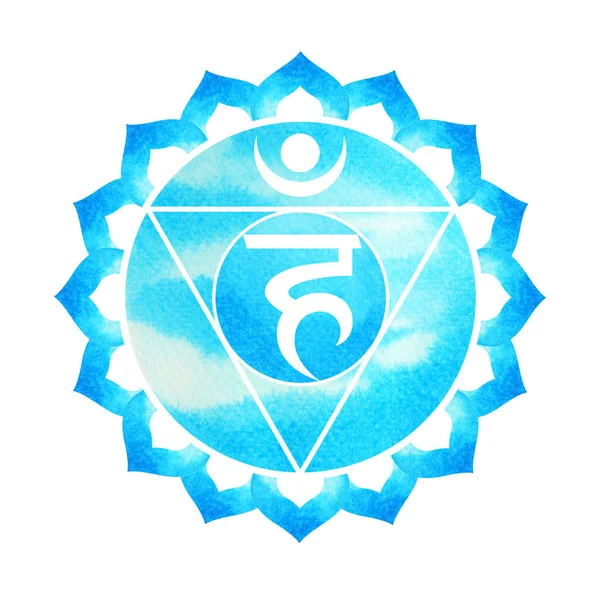 Color azul del concepto de la garganta del símbolo del chakra, flor floral, acuarela pintura —  Fotos de Stock