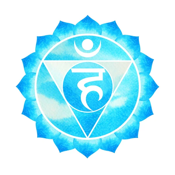 Blå färg Chakra symbol hals konceptet, blomma blommig, akvarell målning — Stockfoto