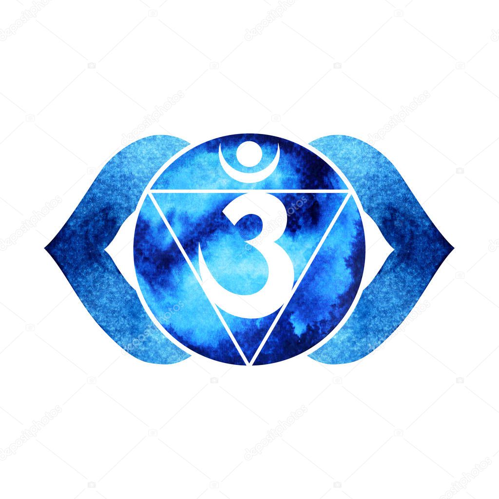 Indigo color of chakra symbol third eye concept, flower floral, watercolor painting hand drawn icon logo, illustration design sign