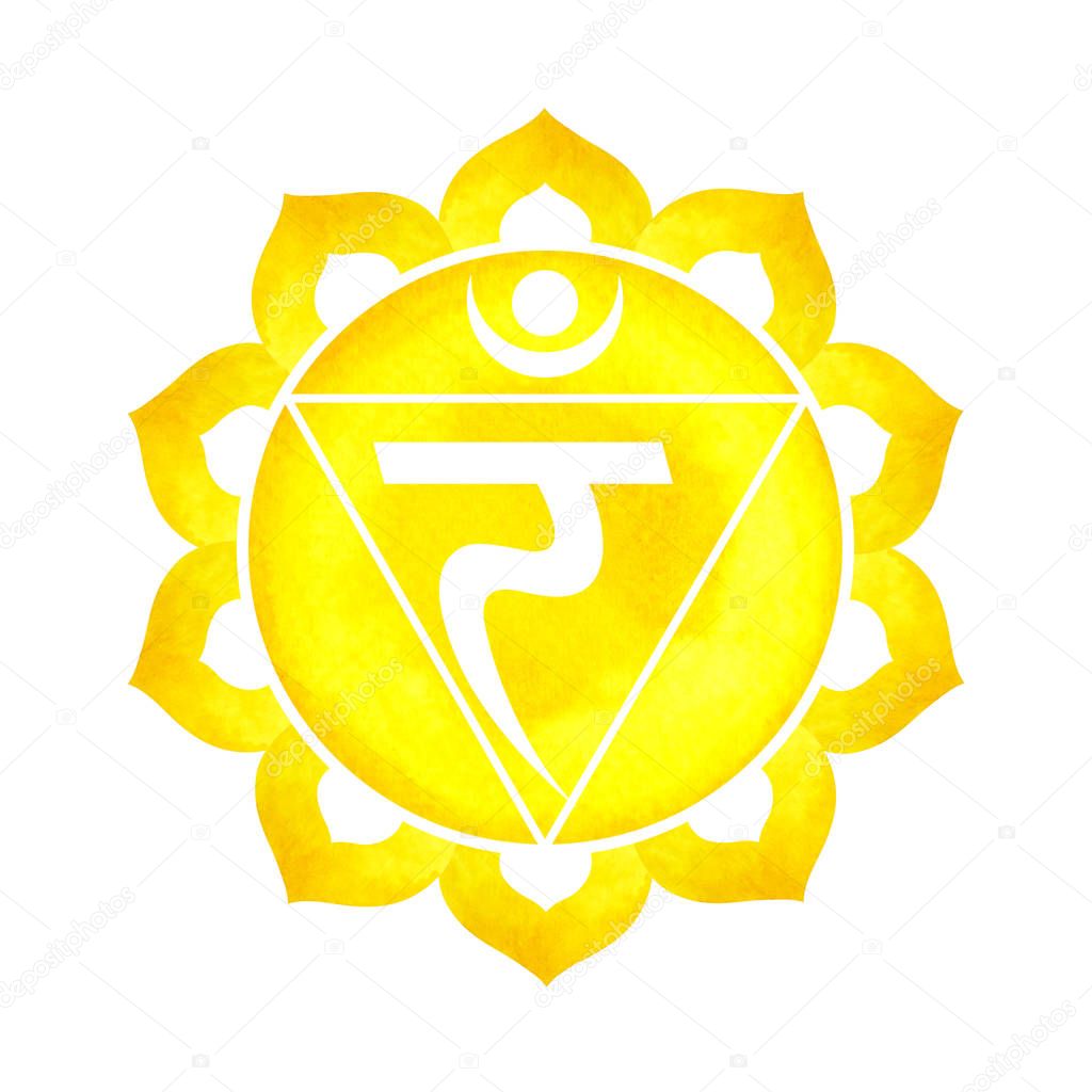 Yellow color of chakra symbol solar plexus concept, flower floral, watercolor painting hand drawn icon logo, illustration design sign