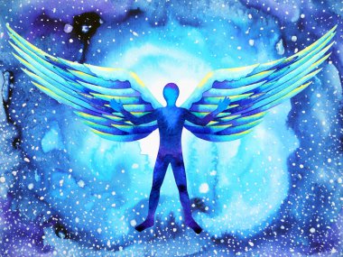 akıl boyama gökyüzü güç illüstrasyon insan melek suluboya