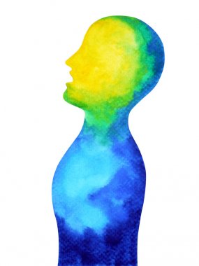 insan kafası, çakra gücü, ilham soyut düşünme suluboya boyama