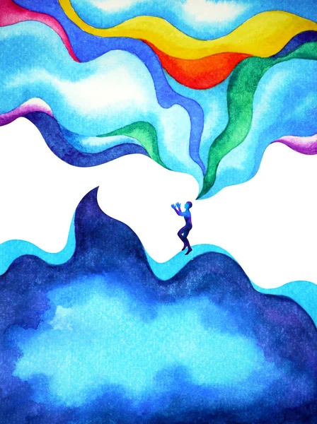 insan ve ruh güçlü zihin enerjisi evren güç suluboya boyama bağlanmak