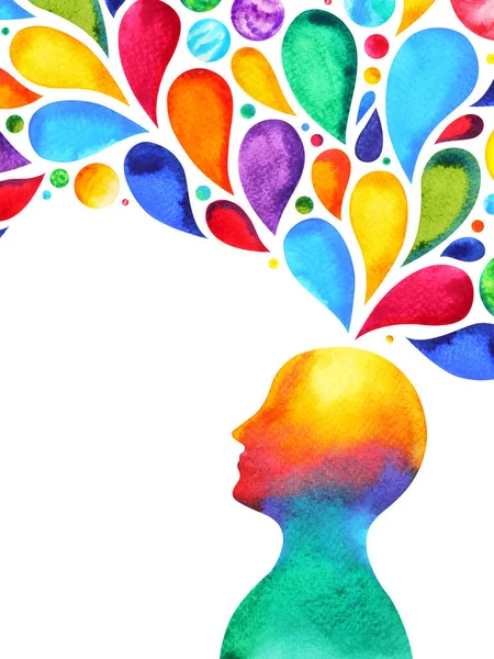 Human head mind brain spirit powerful energy connect to the universe power watercolor painting — Stock Photo, Image