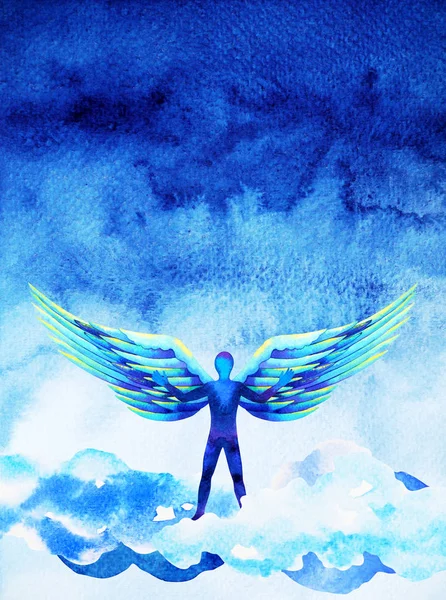 human angel wing mind heaven power watercolor painting illustration