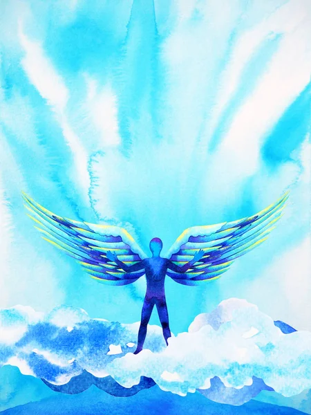Emberi angyal szárny elme ég hatalom akvarell festés illusztráció — Stock Fotó