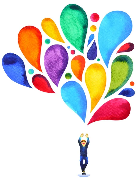 Happy boy power mind colorful balloon color watercolor painting — Stock Photo, Image