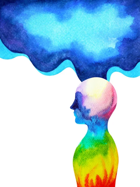 Human head spirit powerful energy connect to the universe power watercolor painting — Stock Photo, Image
