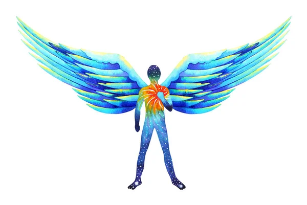 Human angel wing mind heaven power watercolor painting illustration — Stock Photo, Image