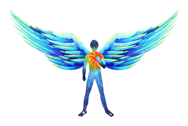 human angel wing mind heaven power watercolor painting illustration